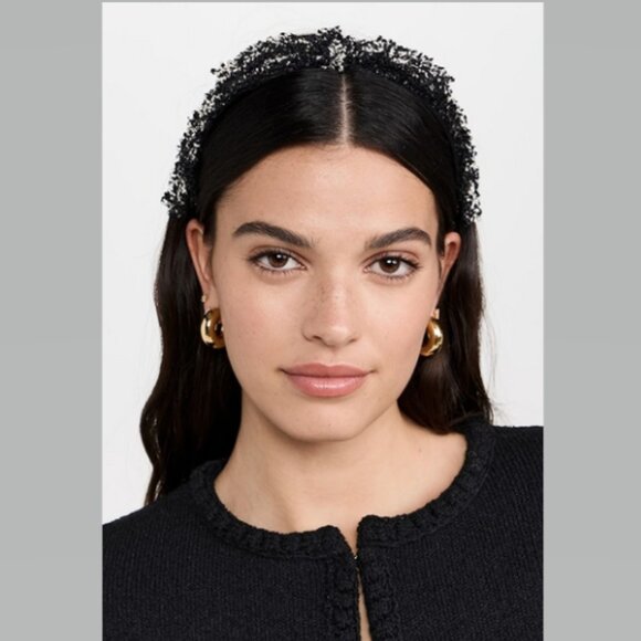 Lele Sadoughi Tweed Bardot Ribbon Headband Slim in Jet NWT - Picture 7 of 14
